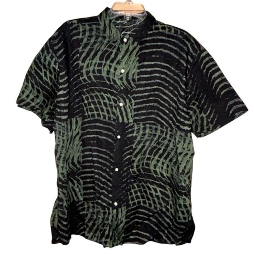 SSLR Men’s Hawaiian Shirt Abstract Short Sleeve Button Up Size XL Green Black‎